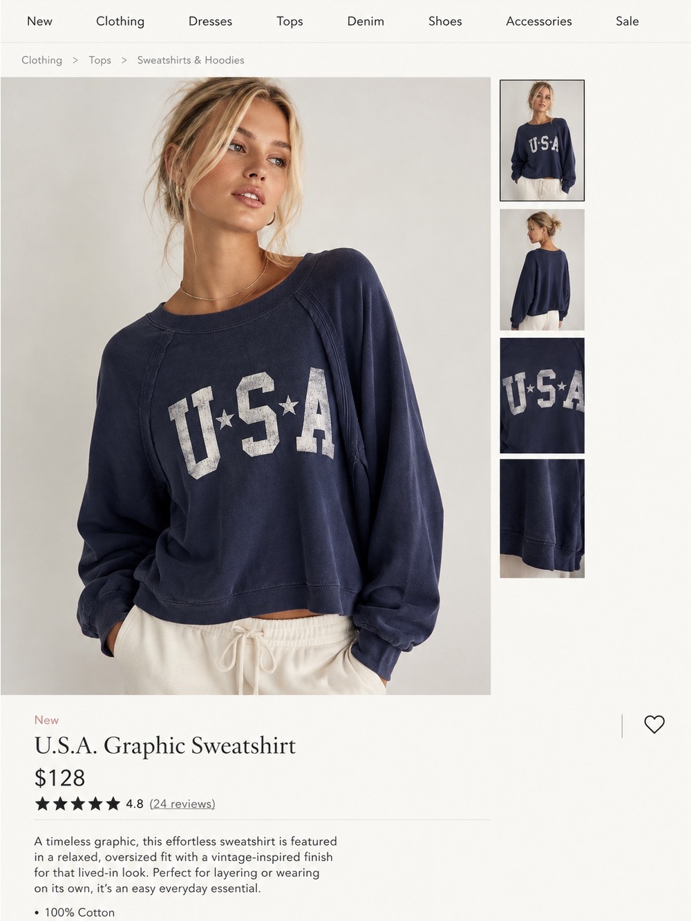 Free People Navy U.S.A. Graphic Sweatshirt